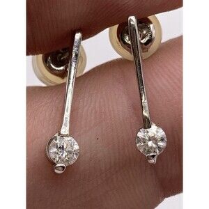 14K White Gold Bar Drop Set Diamond Earrings .33 Carat
